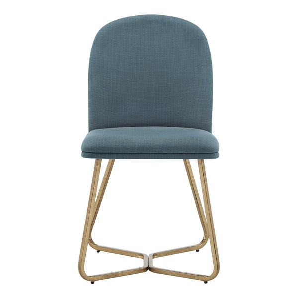 Homelegance Marquis Glam Dining Chair Set with Gold Metal Frame and Linen Upholstered Seat Blue 699S-PBL