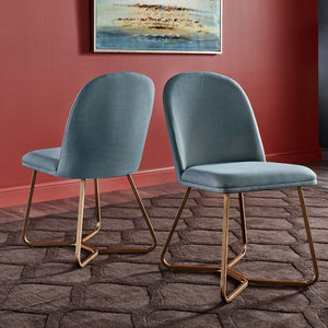 Marquis Glam Dining Chair Set with Gold Metal Frame and Linen Upholstered Seat
