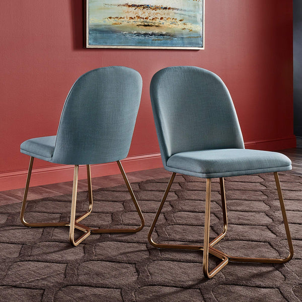 Marquis Glam Dining Chair Set with Gold Metal Frame and Linen Upholstered Seat