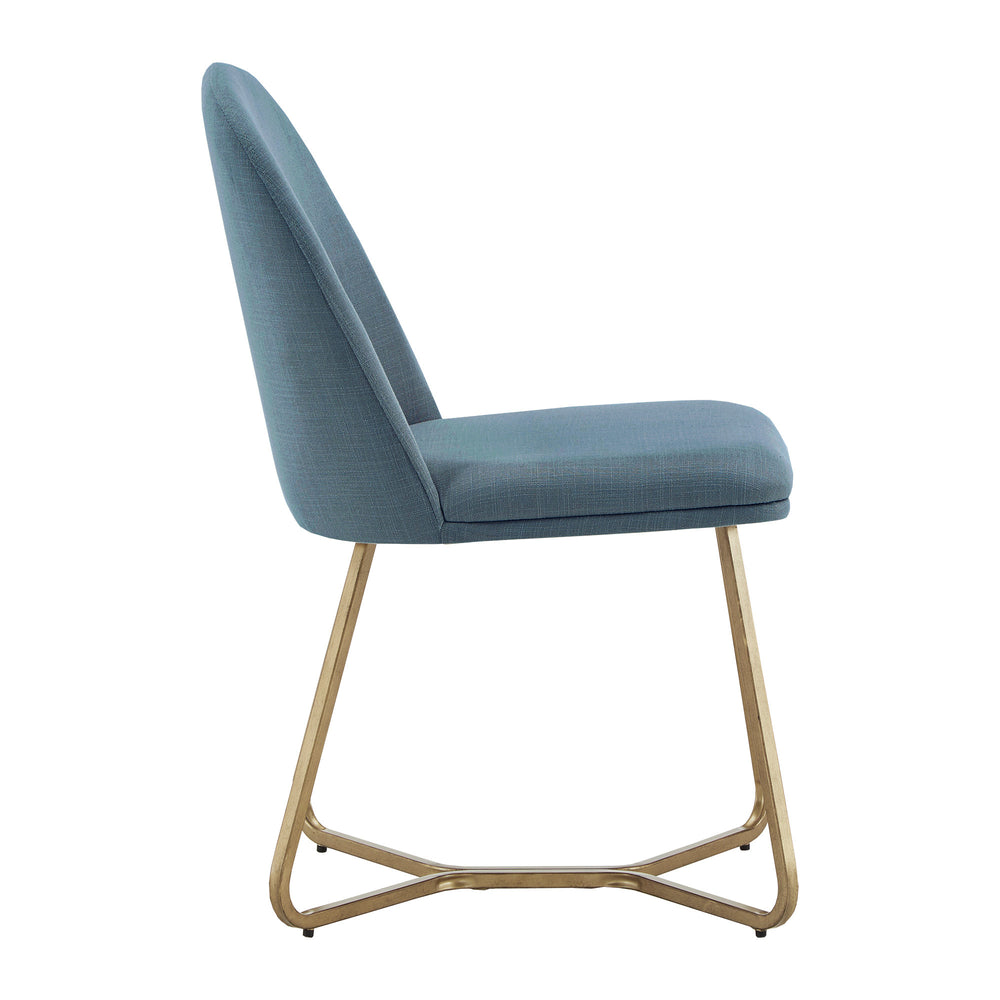 Homelegance Marquis Glam Dining Chair Set with Gold Metal Frame and Linen Upholstered Seat Blue 699S-PBL