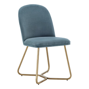 Marquis Glam Dining Chair Set with Gold Metal Frame and Linen Upholstered Seat