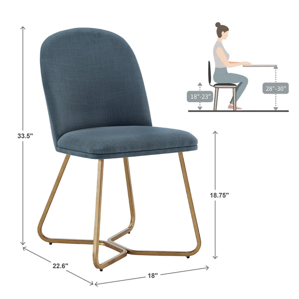 Marquis Glam Dining Chair Set with Gold Metal Frame and Linen Upholstered Seat