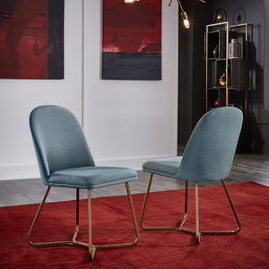 Marquis Glam Dining Chair Set with Gold Metal Frame and Linen Upholstered Seat