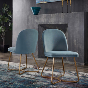 Marquis Glam Dining Chair Set with Gold Metal Frame and Linen Upholstered Seat