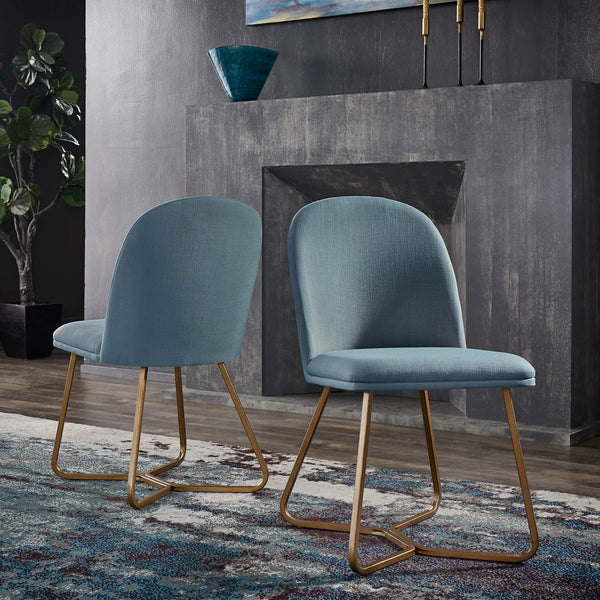 Marquis Glam Dining Chair Set with Gold Metal Frame and Linen Upholstered Seat