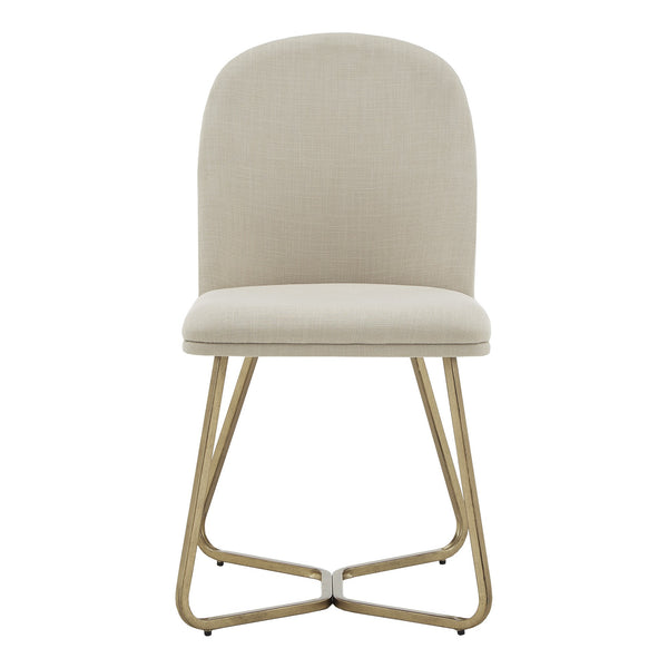 Marquis Glam Dining Chair Set with Gold Metal Frame and Linen Upholstered Seat
