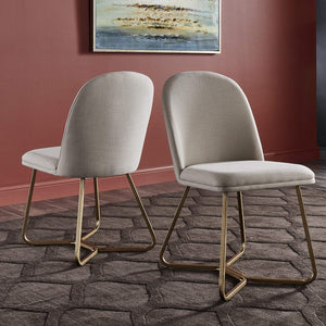 Marquis Glam Dining Chair Set with Gold Metal Frame and Linen Upholstered Seat