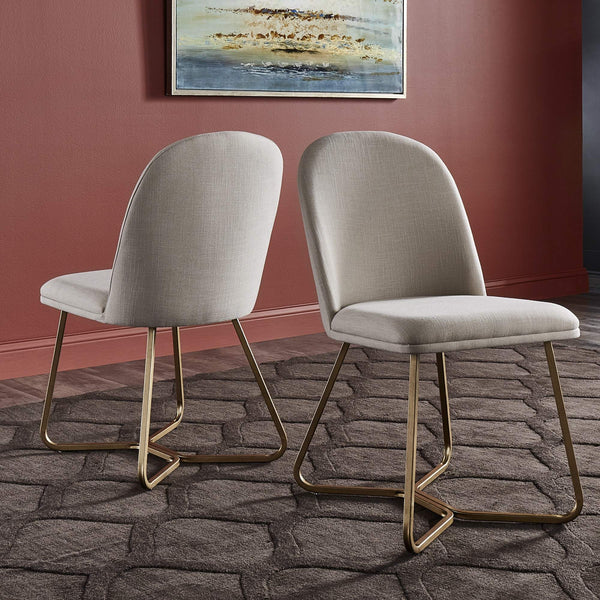 Marquis Glam Dining Chair Set with Gold Metal Frame and Linen Upholstered Seat