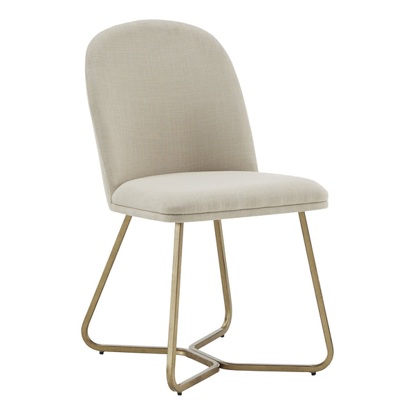 Marquis Glam Dining Chair Set with Gold Metal Frame and Linen Upholstered Seat