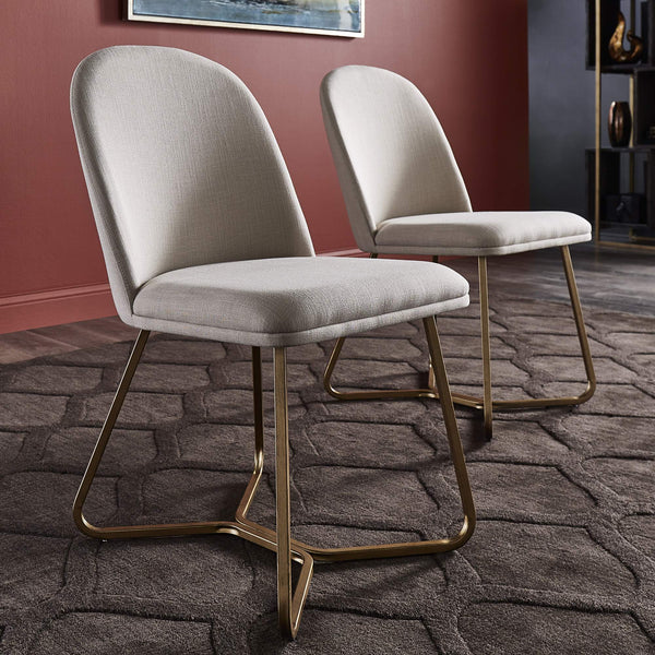 Marquis Glam Dining Chair Set with Gold Metal Frame and Linen Upholstered Seat