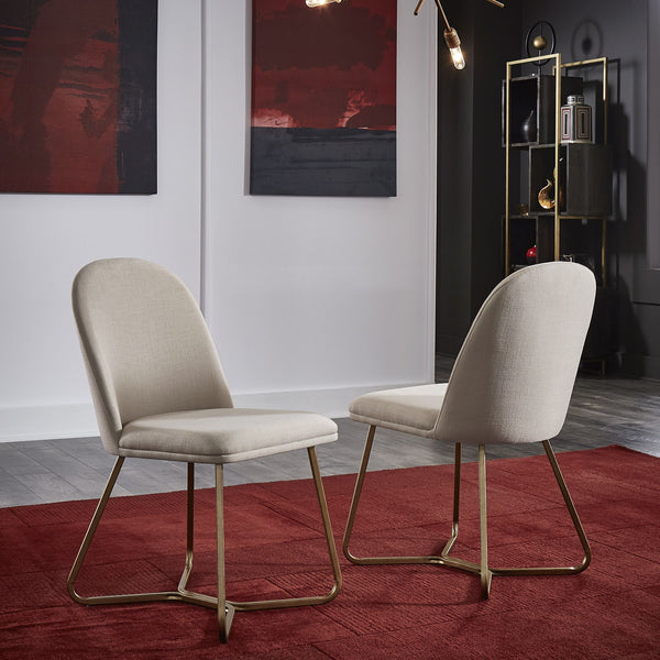 Marquis Glam Dining Chair Set with Gold Metal Frame and Linen Upholstered Seat