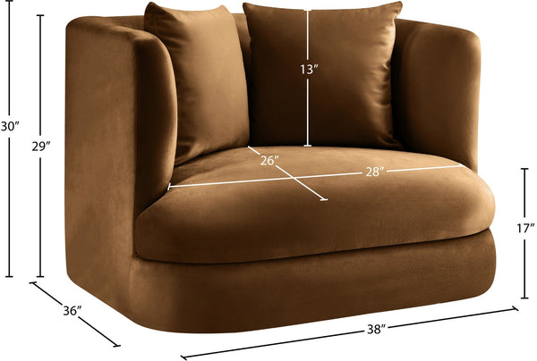 Meridian Furniture Alder Barrel Accent Chair Plush Velvet Upholstery Curved Frame for Modern Living Rooms Saddle 699Saddle-C