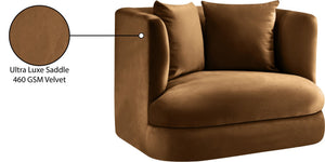 Meridian Furniture Alder Barrel Accent Chair Plush Velvet Upholstery Curved Frame for Modern Living Rooms Saddle 699Saddle-C
