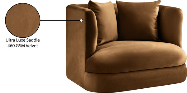 Meridian Furniture Alder Barrel Accent Chair Plush Velvet Upholstery Curved Frame for Modern Living Rooms Saddle 699Saddle-C