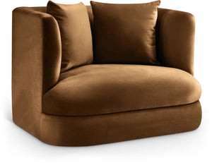 Meridian Furniture Alder Barrel Accent Chair Plush Velvet Upholstery Curved Frame for Modern Living Rooms Saddle 699Saddle-C