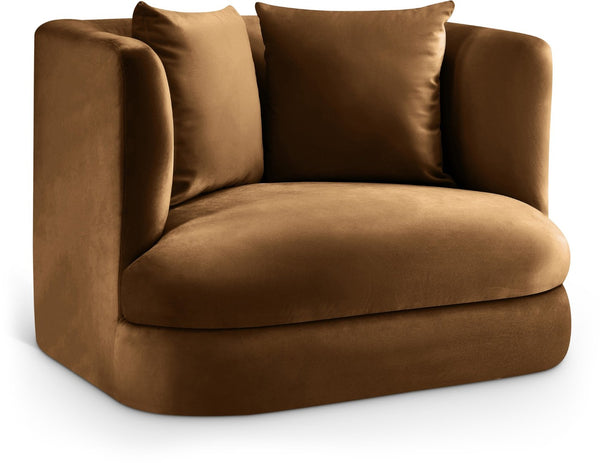 Meridian Furniture Alder Barrel Accent Chair Plush Velvet Upholstery Curved Frame for Modern Living Rooms Saddle 699Saddle-C