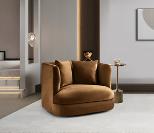 Meridian Furniture Alder Barrel Accent Chair Plush Velvet Upholstery Curved Frame for Modern Living Rooms Saddle 699Saddle-C