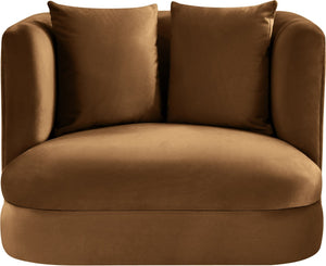 Meridian Furniture Alder Barrel Accent Chair Plush Velvet Upholstery Curved Frame for Modern Living Rooms Saddle 699Saddle-C