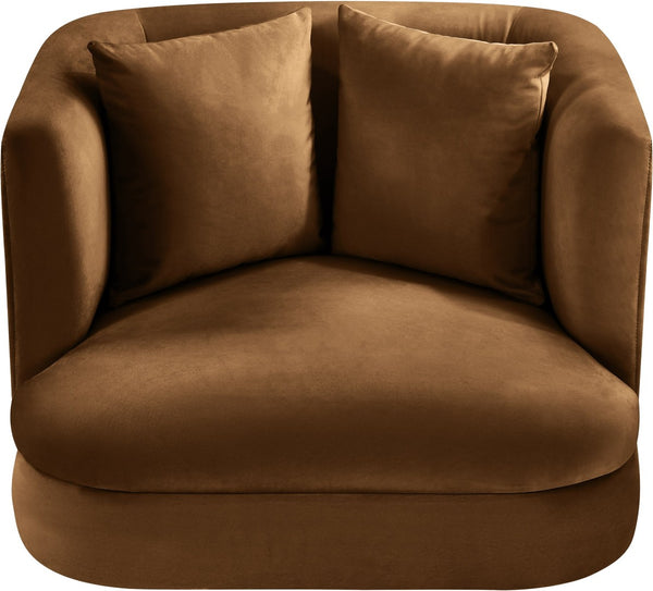 Meridian Furniture Alder Barrel Accent Chair Plush Velvet Upholstery Curved Frame for Modern Living Rooms Saddle 699Saddle-C
