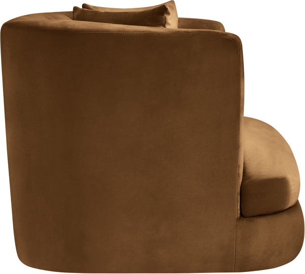Meridian Furniture Alder Barrel Accent Chair Plush Velvet Upholstery Curved Frame for Modern Living Rooms Saddle 699Saddle-C