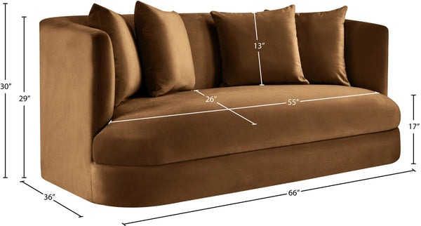 Meridian Furniture Alder Plush Velvet Loveseat with Rounded Arms and Solid Wood Frame for Modern Living Rooms Saddle 699Saddle-L