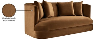 Meridian Furniture Alder Plush Velvet Loveseat with Rounded Arms and Solid Wood Frame for Modern Living Rooms Saddle 699Saddle-L