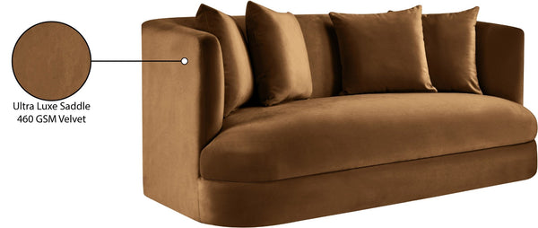 Meridian Furniture Alder Plush Velvet Loveseat with Rounded Arms and Solid Wood Frame for Modern Living Rooms Saddle 699Saddle-L