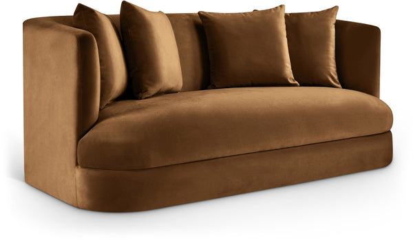 Meridian Furniture Alder Plush Velvet Loveseat with Rounded Arms and Solid Wood Frame for Modern Living Rooms Saddle 699Saddle-L