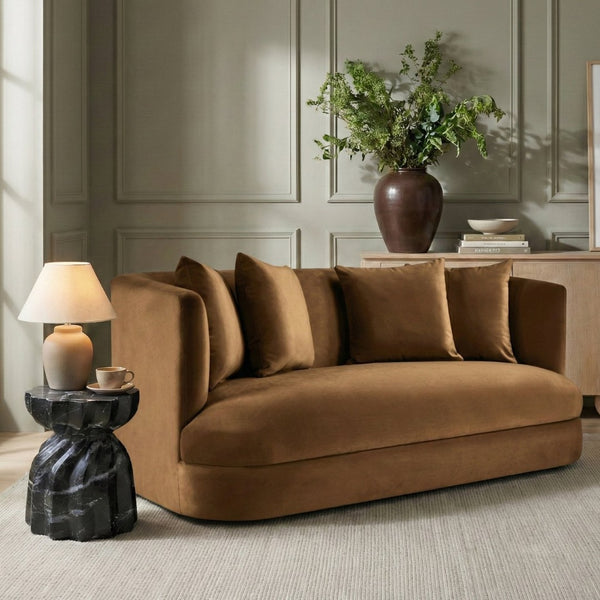 Meridian Furniture Alder Plush Velvet Loveseat with Rounded Arms and Solid Wood Frame for Modern Living Rooms Saddle 699Saddle-L