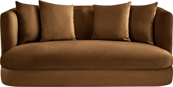 Meridian Furniture Alder Plush Velvet Loveseat with Rounded Arms and Solid Wood Frame for Modern Living Rooms Saddle 699Saddle-L