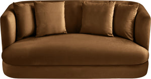 Meridian Furniture Alder Plush Velvet Loveseat with Rounded Arms and Solid Wood Frame for Modern Living Rooms Saddle 699Saddle-L