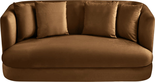 Meridian Furniture Alder Plush Velvet Loveseat with Rounded Arms and Solid Wood Frame for Modern Living Rooms Saddle 699Saddle-L