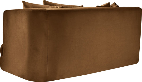 Meridian Furniture Alder Plush Velvet Loveseat with Rounded Arms and Solid Wood Frame for Modern Living Rooms Saddle 699Saddle-L