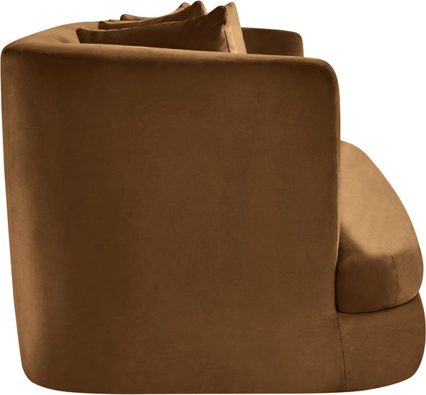 Meridian Furniture Alder Plush Velvet Loveseat with Rounded Arms and Solid Wood Frame for Modern Living Rooms Saddle 699Saddle-L