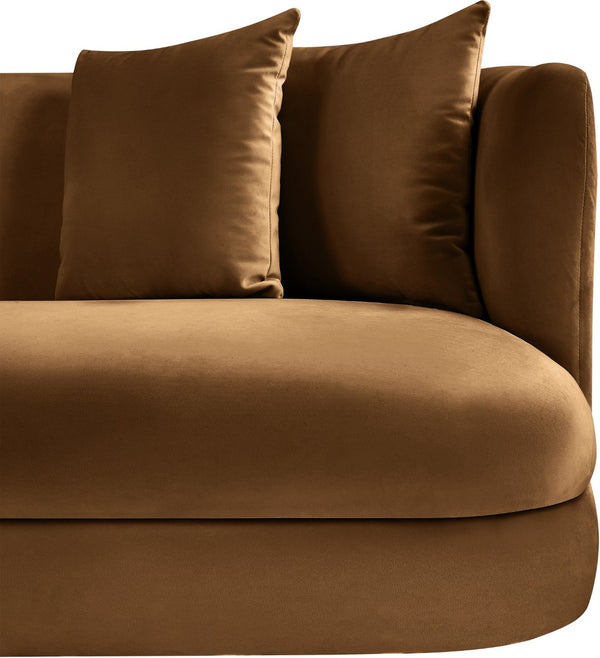 Meridian Furniture Alder Plush Velvet Loveseat with Rounded Arms and Solid Wood Frame for Modern Living Rooms Saddle 699Saddle-L