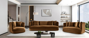 Meridian Furniture Alder Plush Velvet Loveseat with Rounded Arms and Solid Wood Frame for Modern Living Rooms Saddle 699Saddle-L