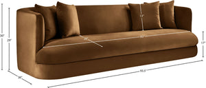 Meridian Furniture Alder Curved Velvet Three Seat Sofa with Solid Wood Frame for Modern Living Rooms Saddle 699Saddle-S
