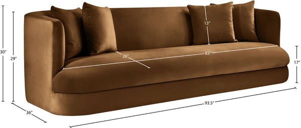 Meridian Furniture Alder Curved Velvet Three Seat Sofa with Solid Wood Frame for Modern Living Rooms Saddle 699Saddle-S