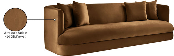Meridian Furniture Alder Curved Velvet Three Seat Sofa with Solid Wood Frame for Modern Living Rooms Saddle 699Saddle-S