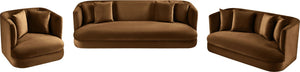 Meridian Furniture Alder Curved Velvet Three Seat Sofa with Solid Wood Frame for Modern Living Rooms Saddle 699Saddle-S
