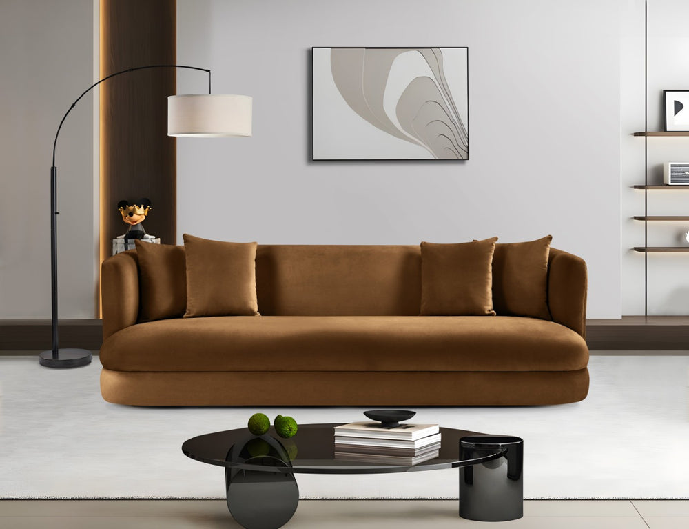 Meridian Furniture Alder Curved Velvet Three Seat Sofa with Solid Wood Frame for Modern Living Rooms Saddle 699Saddle-S