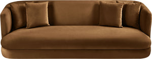 Meridian Furniture Alder Curved Velvet Three Seat Sofa with Solid Wood Frame for Modern Living Rooms Saddle 699Saddle-S