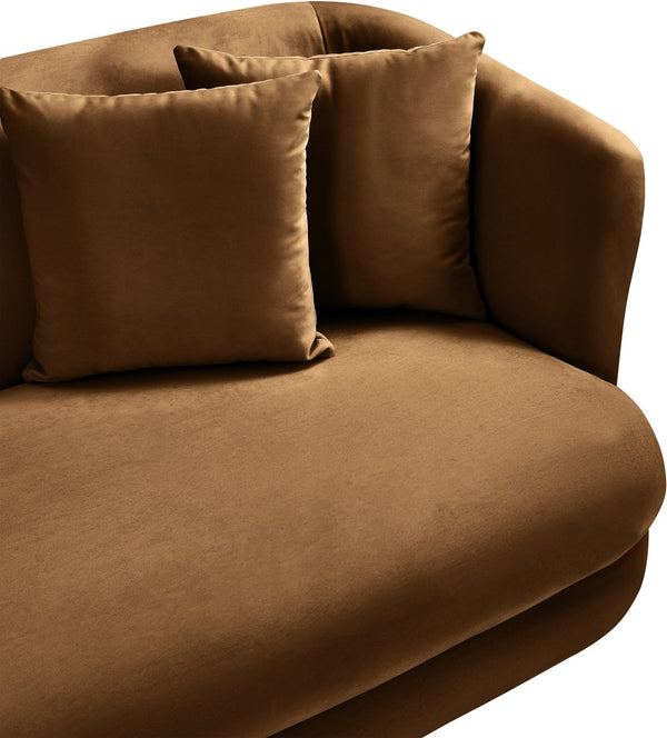 Meridian Furniture Alder Curved Velvet Three Seat Sofa with Solid Wood Frame for Modern Living Rooms Saddle 699Saddle-S