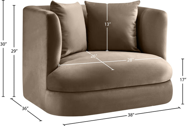 Meridian Furniture Alder Barrel Accent Chair Plush Velvet Upholstery Curved Frame for Modern Living Rooms Taupe 699Taupe-C