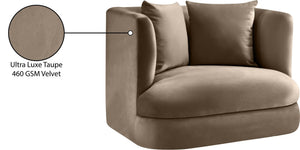 Meridian Furniture Alder Barrel Accent Chair Plush Velvet Upholstery Curved Frame for Modern Living Rooms Taupe 699Taupe-C