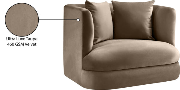 Meridian Furniture Alder Barrel Accent Chair Plush Velvet Upholstery Curved Frame for Modern Living Rooms Taupe 699Taupe-C