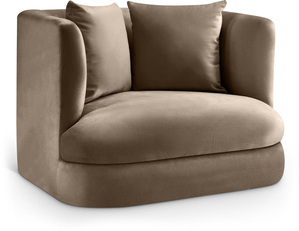 Meridian Furniture Alder Barrel Accent Chair Plush Velvet Upholstery Curved Frame for Modern Living Rooms Taupe 699Taupe-C