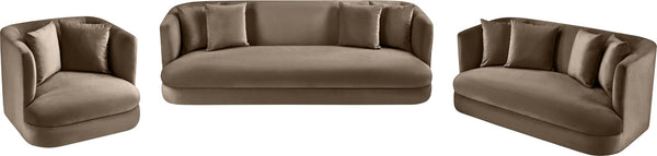 Meridian Furniture Alder Barrel Accent Chair Plush Velvet Upholstery Curved Frame for Modern Living Rooms Taupe 699Taupe-C