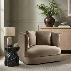 Meridian Furniture Alder Barrel Accent Chair Plush Velvet Upholstery Curved Frame for Modern Living Rooms Taupe 699Taupe-C