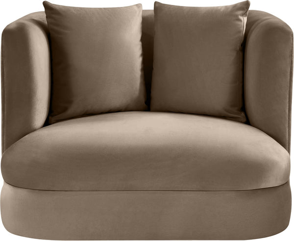 Meridian Furniture Alder Barrel Accent Chair Plush Velvet Upholstery Curved Frame for Modern Living Rooms Taupe 699Taupe-C
